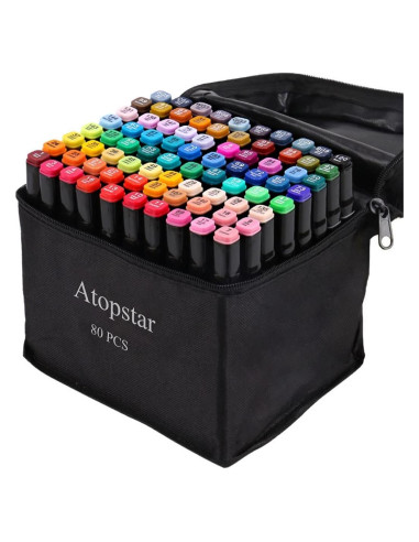 80 Marcadores de Alcohol ATOPSTAR Doble Punta Multicolor
