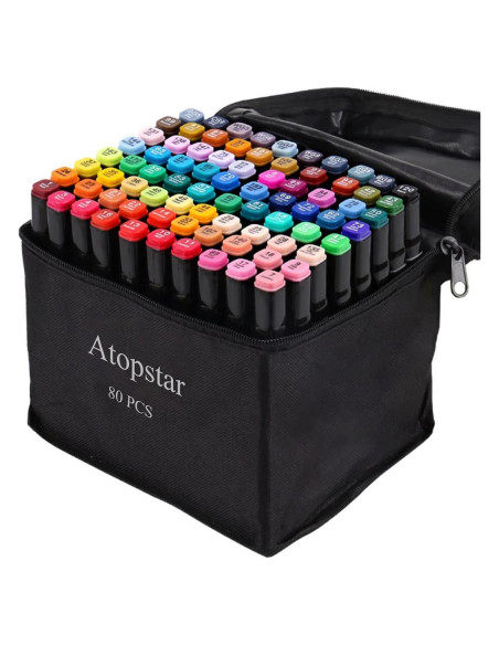 80 Marcadores de Alcohol ATOPSTAR Doble Punta Multicolor