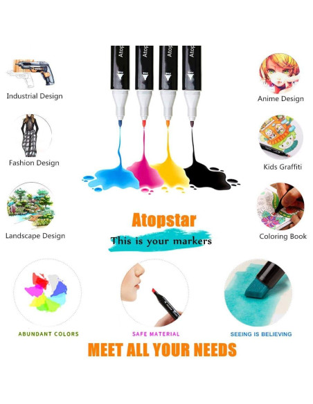 80 Marcadores de Alcohol ATOPSTAR Doble Punta Multicolor