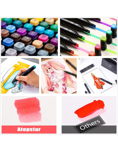 80 Marcadores de Alcohol ATOPSTAR Doble Punta Multicolor