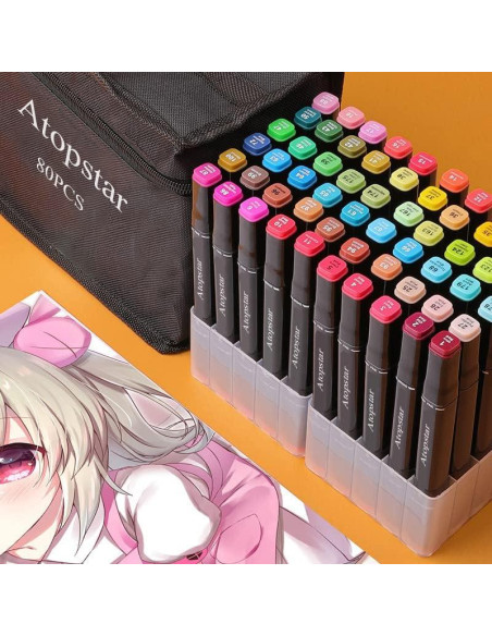 80 Marcadores de Alcohol ATOPSTAR Doble Punta Multicolor