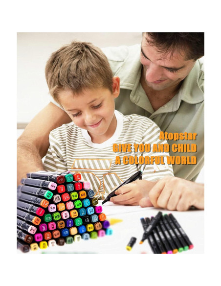 80 Marcadores de Alcohol ATOPSTAR Doble Punta Multicolor