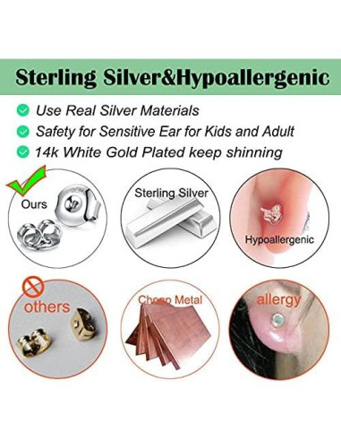 16 Piezas Respaldos de Pendientes Catinee Plata 925 Oro 14k