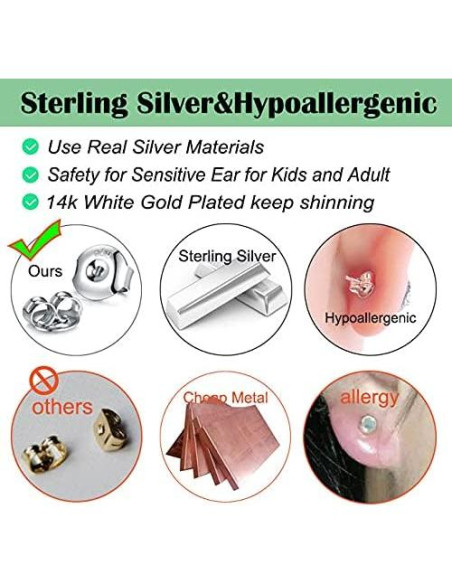 16 Piezas Respaldos de Pendientes Catinee Plata 925 Oro 14k