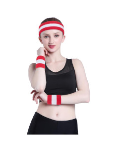 Diadema deportiva ONUPGO para sudor - 20 cm, algodón, rojo/blanco 2