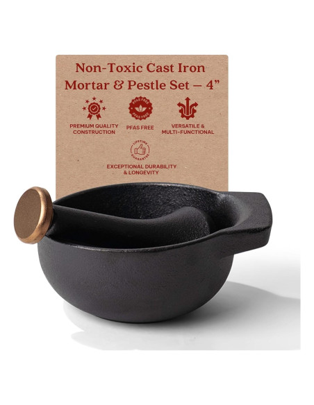 Mortero y Maja de Hierro Fundido Alva Nori 2 Tazas Negro