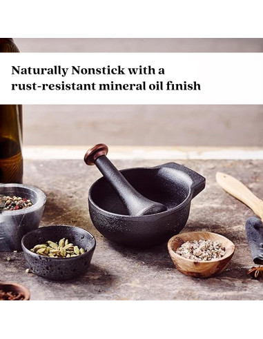 Mortero y Maja de Hierro Fundido Alva Nori 2 Tazas Negro