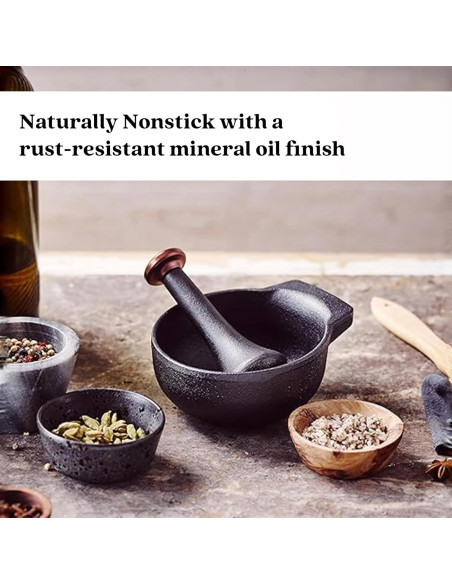 Mortero y Maja de Hierro Fundido Alva Nori 2 Tazas Negro