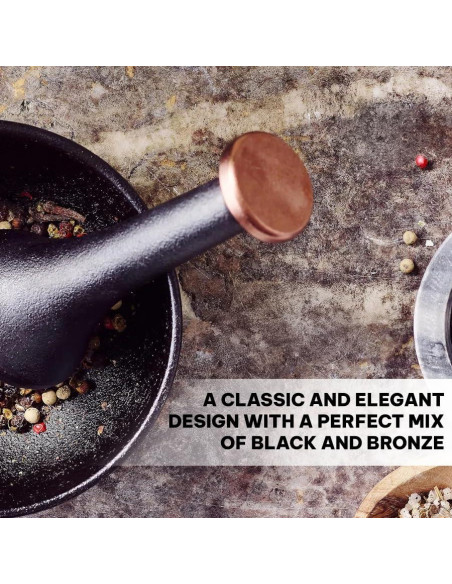 Mortero y Maja de Hierro Fundido Alva Nori 2 Tazas Negro