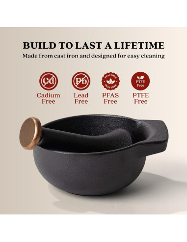 Mortero y Maja de Hierro Fundido Alva Nori 2 Tazas Negro