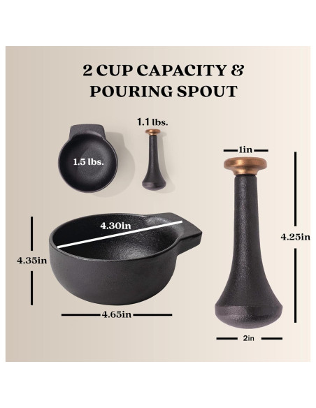 Mortero y Maja de Hierro Fundido Alva Nori 2 Tazas Negro