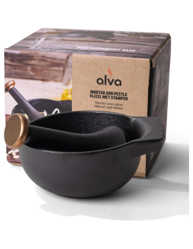 Mortero y Maja de Hierro Fundido Alva Nori 2 Tazas Negro