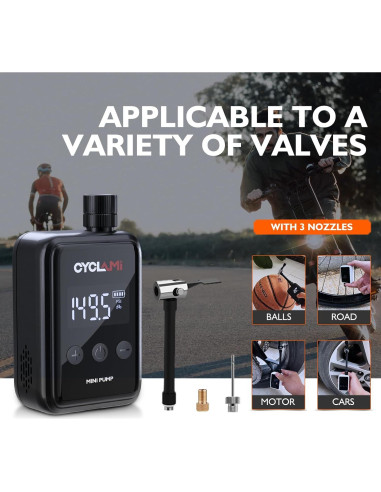 Bomba de Bicicleta Eléctrica CYCLAMI 150 PSI Mini Portátil