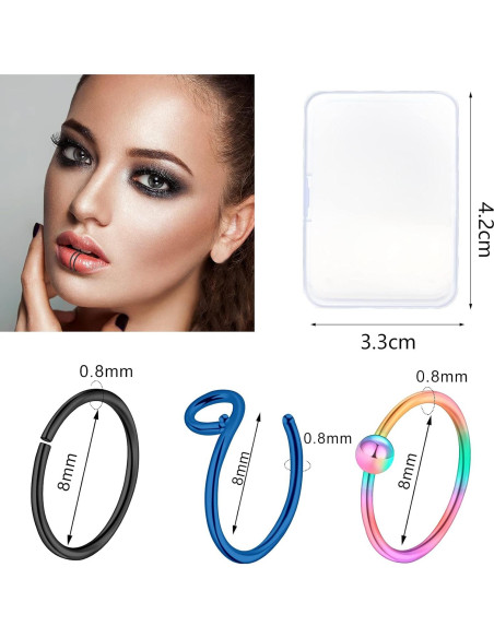 Hicdaw 60 Pcs Aros Nasales Acero Quirúrgico 20G Oro