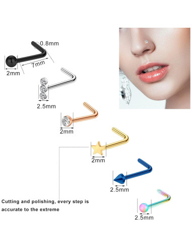 Hicdaw 60 Pcs Aros Nasales Acero Quirúrgico 20G Oro