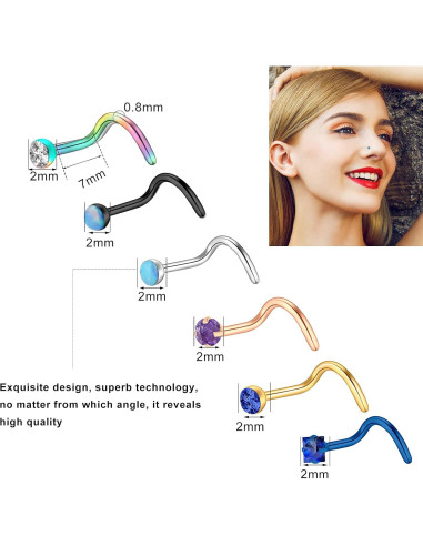 Hicdaw 60 Pcs Aros Nasales Acero Quirúrgico 20G Oro