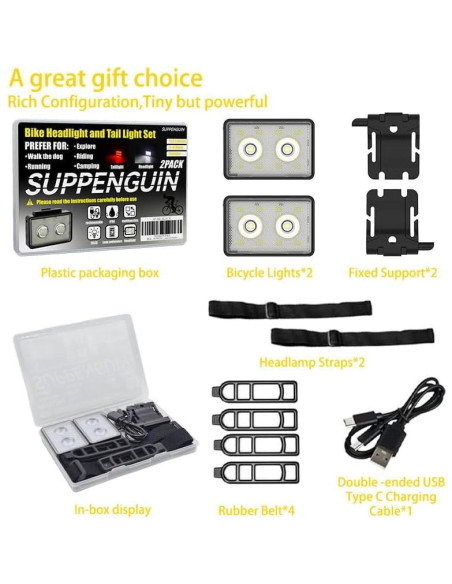 Luces de Bicicleta Recargables USB SUPPENGUIN SP-Bike, 120 Lúmenes, 2 Paquete