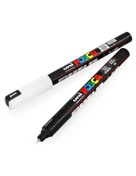 Marcadores de Pintura Posca Uni PC-1MR 0.7mm Negro y Blanco - 2 Unidades