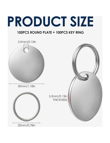 100 Etiquetas Metálicas Redondas Acero Inoxidable 30mm