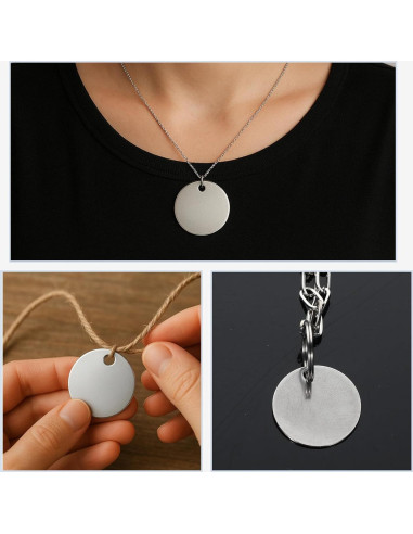 100 Etiquetas Metálicas Redondas Acero Inoxidable 30mm