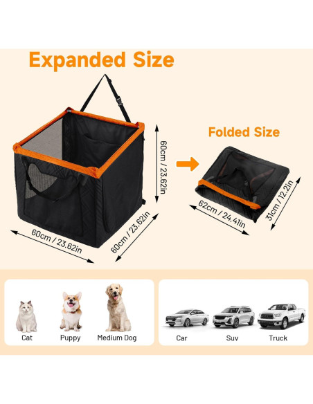 Asiento de Coche Elevador para Perros BUMUBI Negro/Naranja 55x55cm