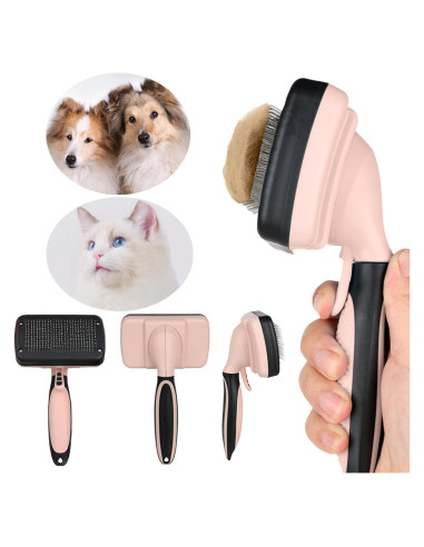 Cepillo Acicalador Autolimpiante ESYAMIPET para Perros y Gatos - Rosa