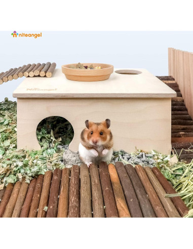 Casa Laberinto de Madera Niteangel para Hámster 3 Cámaras