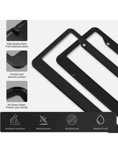 2 Marcos de Placa de Licencia ShineJack Negro Acero Inoxidable