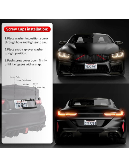 2 Marcos de Placa de Licencia ShineJack Negro Acero Inoxidable