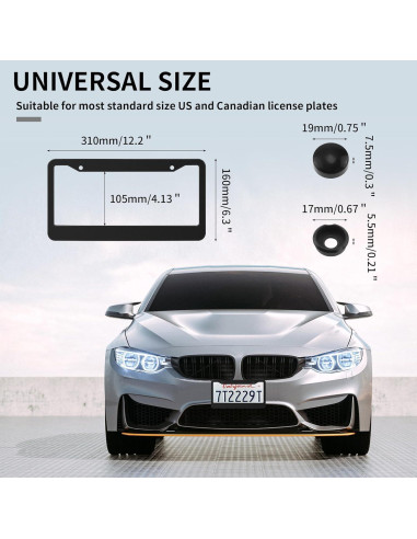 2 Marcos de Placa de Licencia ShineJack Negro Acero Inoxidable