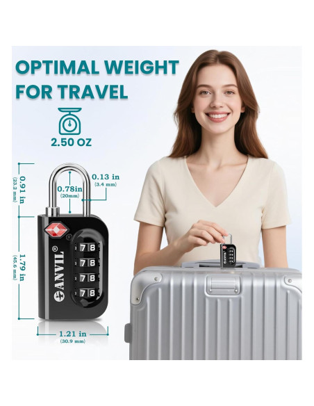 Candado de Combinación TSA ANVIL 4 Dígitos para Equipaje Candado de Combinación TSA ANVIL 4 Dígitos para Equipaje
