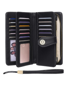 Cartera FALAN MULE Mujer Cuero Genuino RFID Bifold 19.5x10.5cm