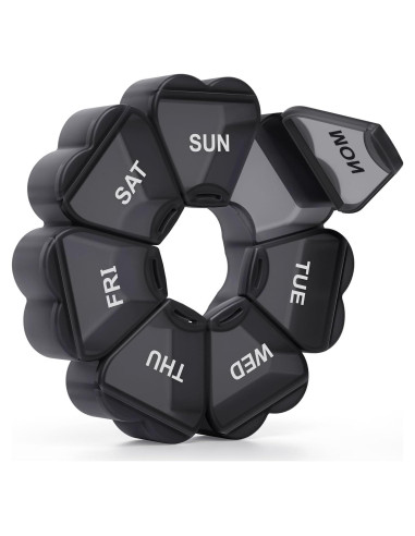 Organizador de Pastillas Semanal KAPENS Negro 7 Compartimentos