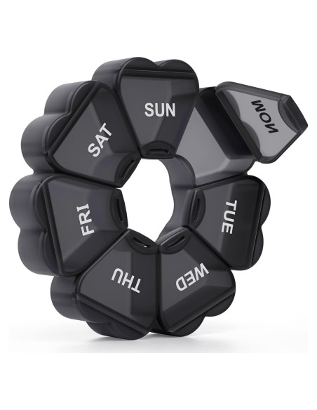 Organizador de Pastillas Semanal KAPENS Negro 7 Compartimentos