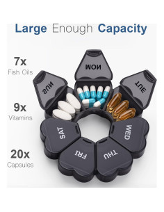 Organizador de Pastillas Semanal KAPENS Negro 7 Compartimentos 2