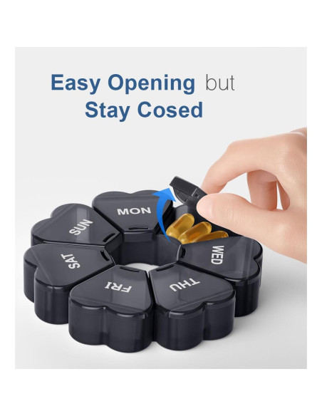Organizador de Pastillas Semanal KAPENS Negro 7 Compartimentos