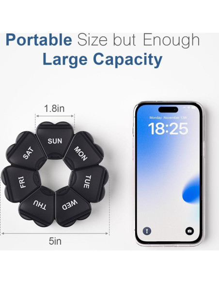 Organizador de Pastillas Semanal KAPENS Negro 7 Compartimentos