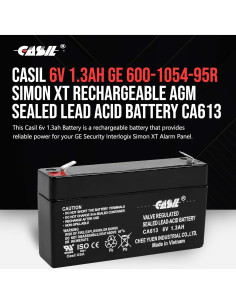Batería de Alarma Casil 6V 1.3Ah SLA Compatible GE 600-1054-95R 2