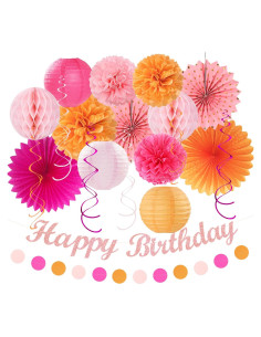 Kit de Decoración de Cumpleaños Otoño Rosa Fucsia 21 Piezas