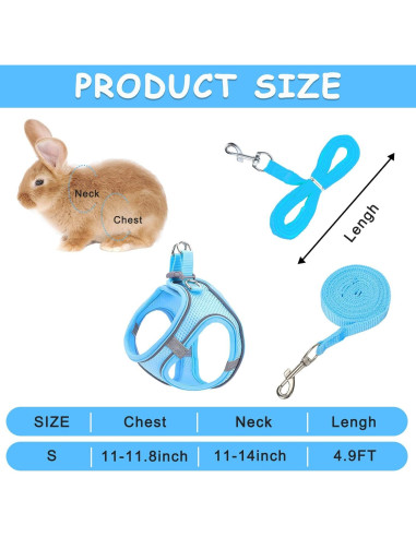 Juego de Arnés y Correa para Conejos PETKNOWS Azul y Negro
