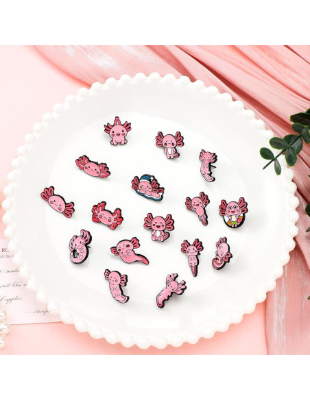 Conjunto de 16 Pines de Esmalte Axolotl Rosa Sureio Conjunto de 16 Pines de Esmalte Axolotl Rosa Sureio