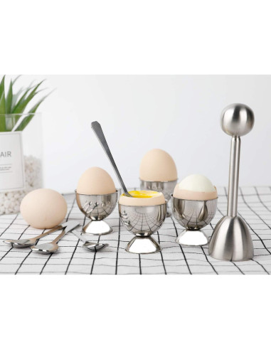 Juego Cortador de Huevos YellRin Acero Inoxidable 1 Cortador 4 Cucharas 4 Tazas