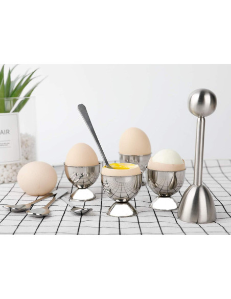 Juego Cortador de Huevos YellRin Acero Inoxidable 1 Cortador 4 Cucharas 4 Tazas