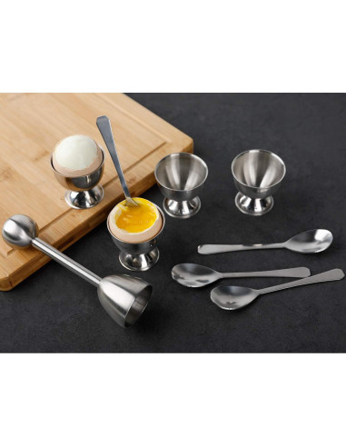 Juego Cortador de Huevos YellRin Acero Inoxidable 1 Cortador 4 Cucharas 4 Tazas