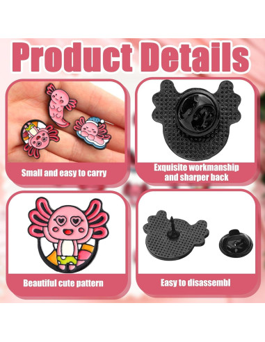 Conjunto de 16 Pines de Esmalte Axolotl Rosa Sureio