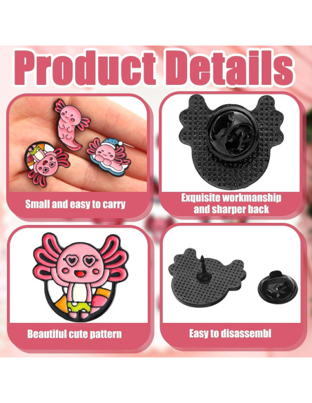 Conjunto de 16 Pines de Esmalte Axolotl Rosa Sureio Conjunto de 16 Pines de Esmalte Axolotl Rosa Sureio