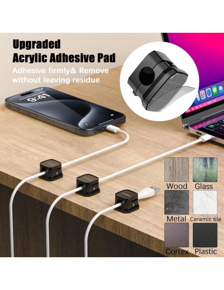 9 Clips Magnéticos para Cables NIRXUBLA - Organizador Adhesivo Negro 9 Clips Magnéticos para Cables NIRXUBLA - Organizador Adhesivo Negro