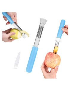 Corador y Pelador de Manzanas 2 en 1 Acero Inoxidable Azul