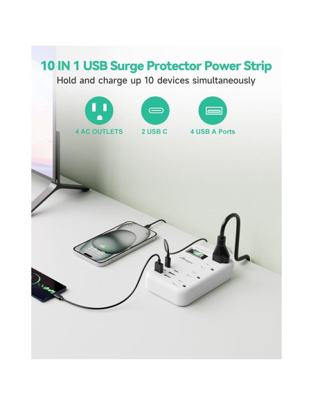 Toma de Corriente de Viaje Alitayee 6 USB 24W 1.83m Toma de Corriente de Viaje Alitayee 6 USB 24W 1.83m