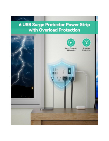 Toma de Corriente de Viaje Alitayee 6 USB 24W 1.83m